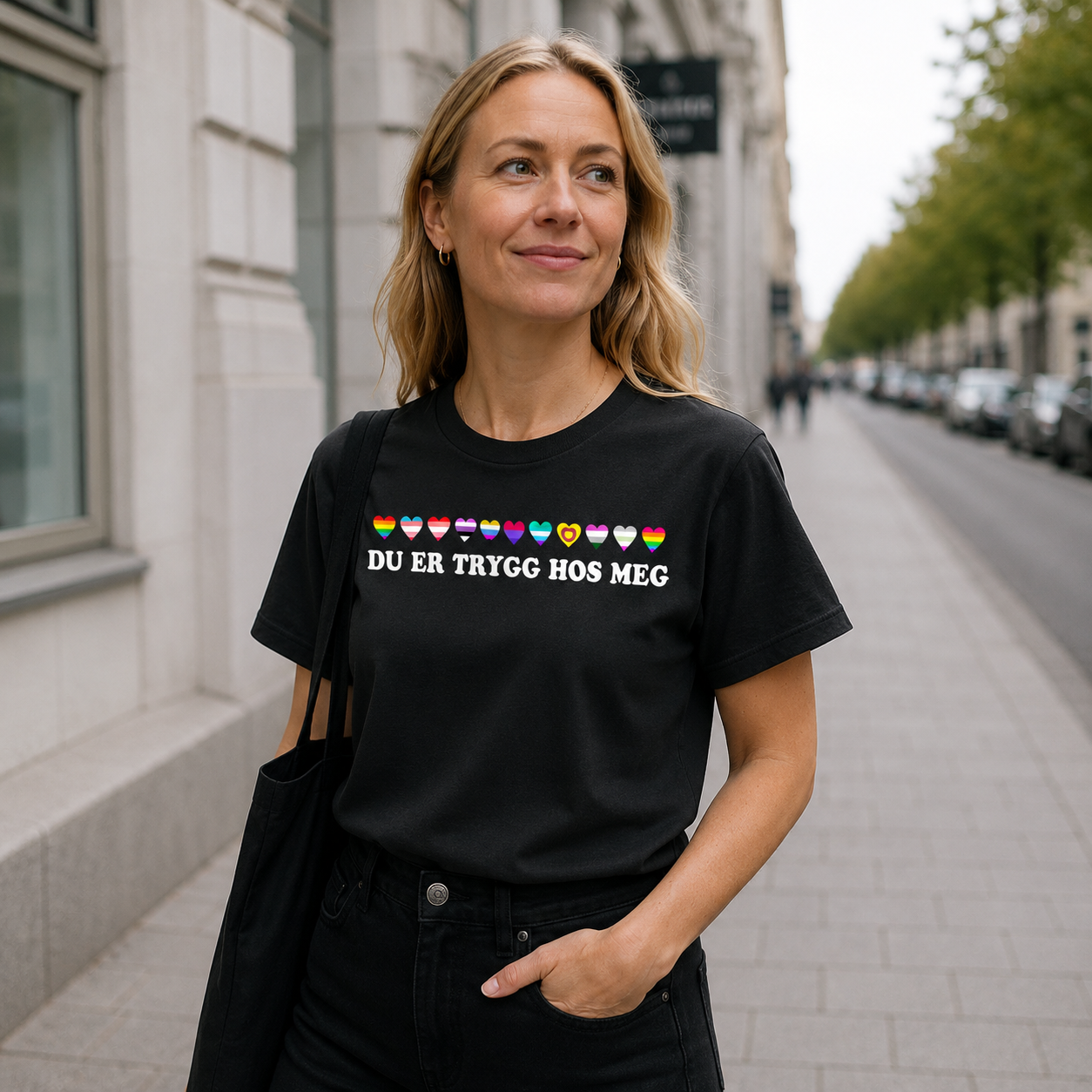 PRACTS Likestilling, Menneskerettigheter & Du er Trygg Hos Meg T-skjorte